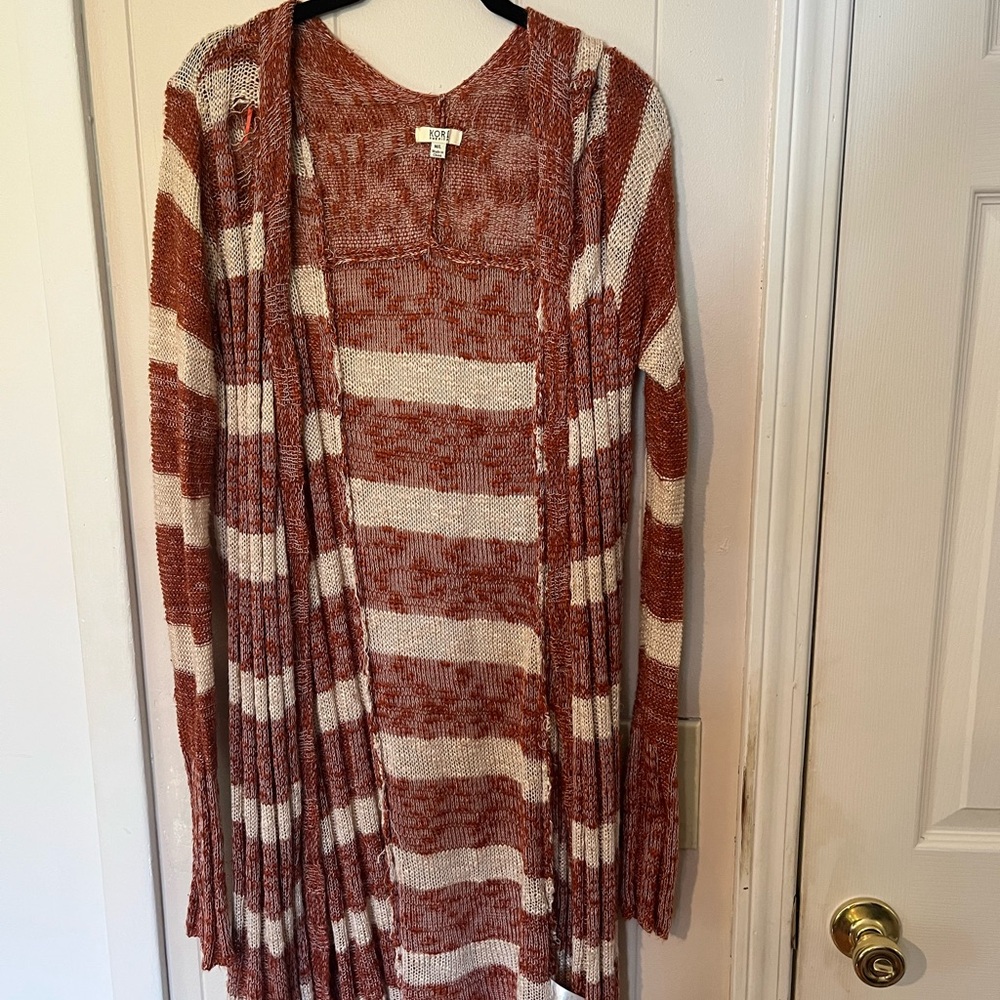 Kori orange and Cream Striped Cardigan Sweater